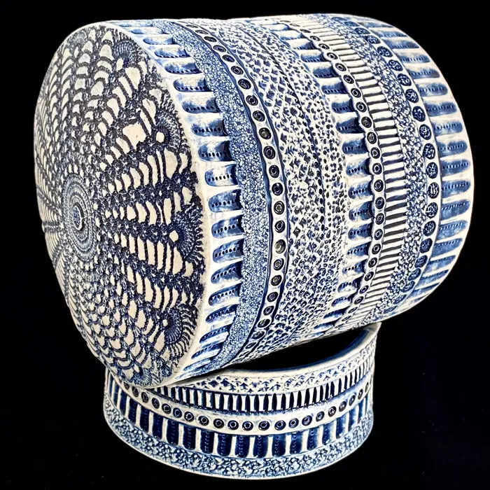 Diatom Sculpture with stand, cobalt wash