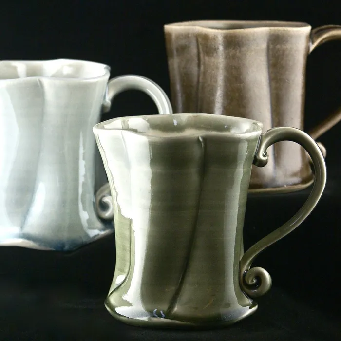 Organic mugs, blue, sage, mocha